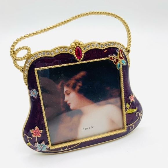 Other - Jeweled Butterfly Enamel Picture Frame – Purse Shaped Vintage Style Glam 3.5x3.5